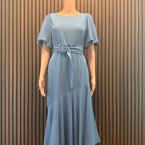 Taylor Blue Flutter Sleeve Midi Dress